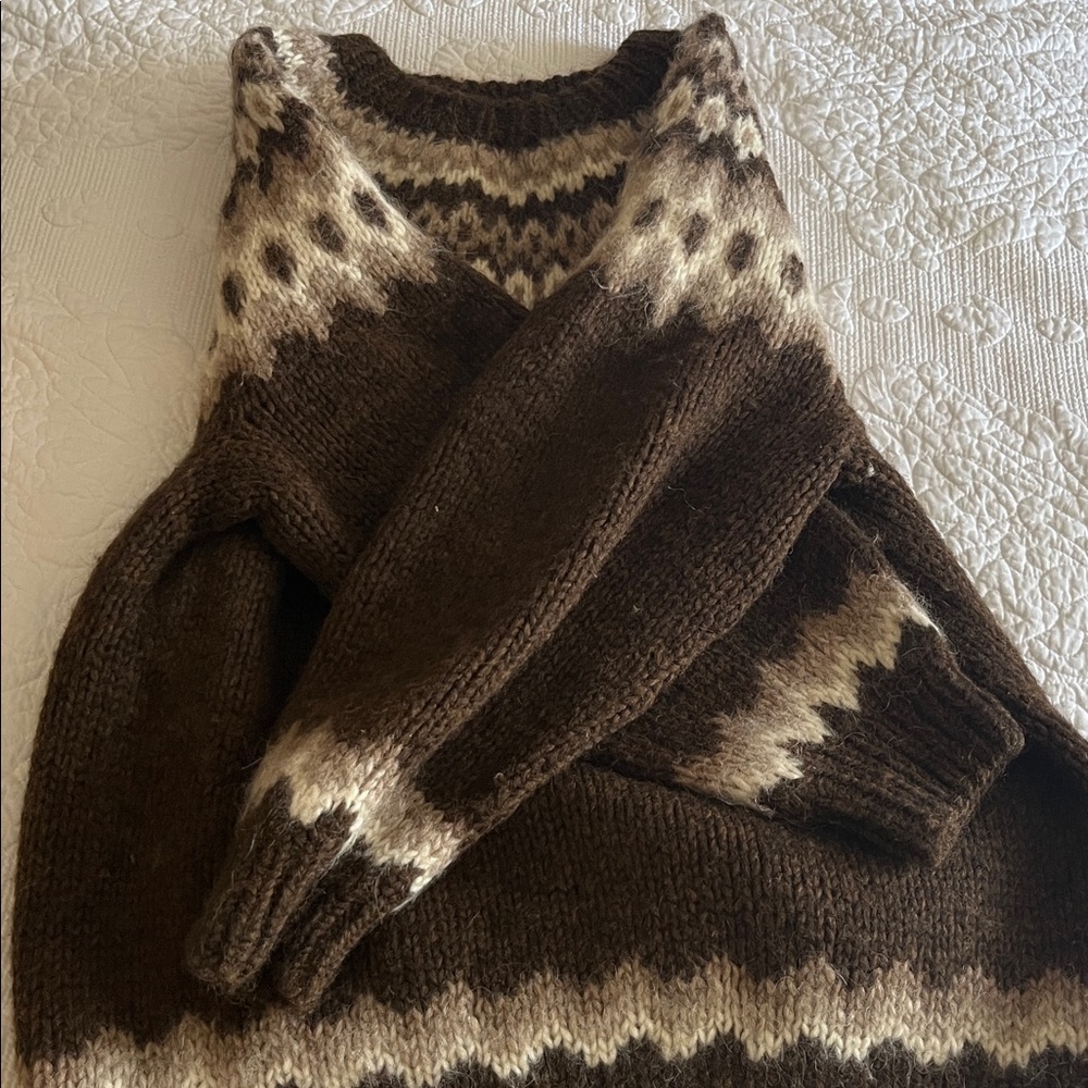 Brown and Cream Knit Sweater 100% wool - Picture 2 of 4